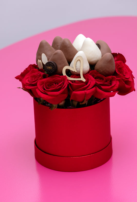 *Rose Box - Roses & Chocolate-Covered Strawberries Gift Box