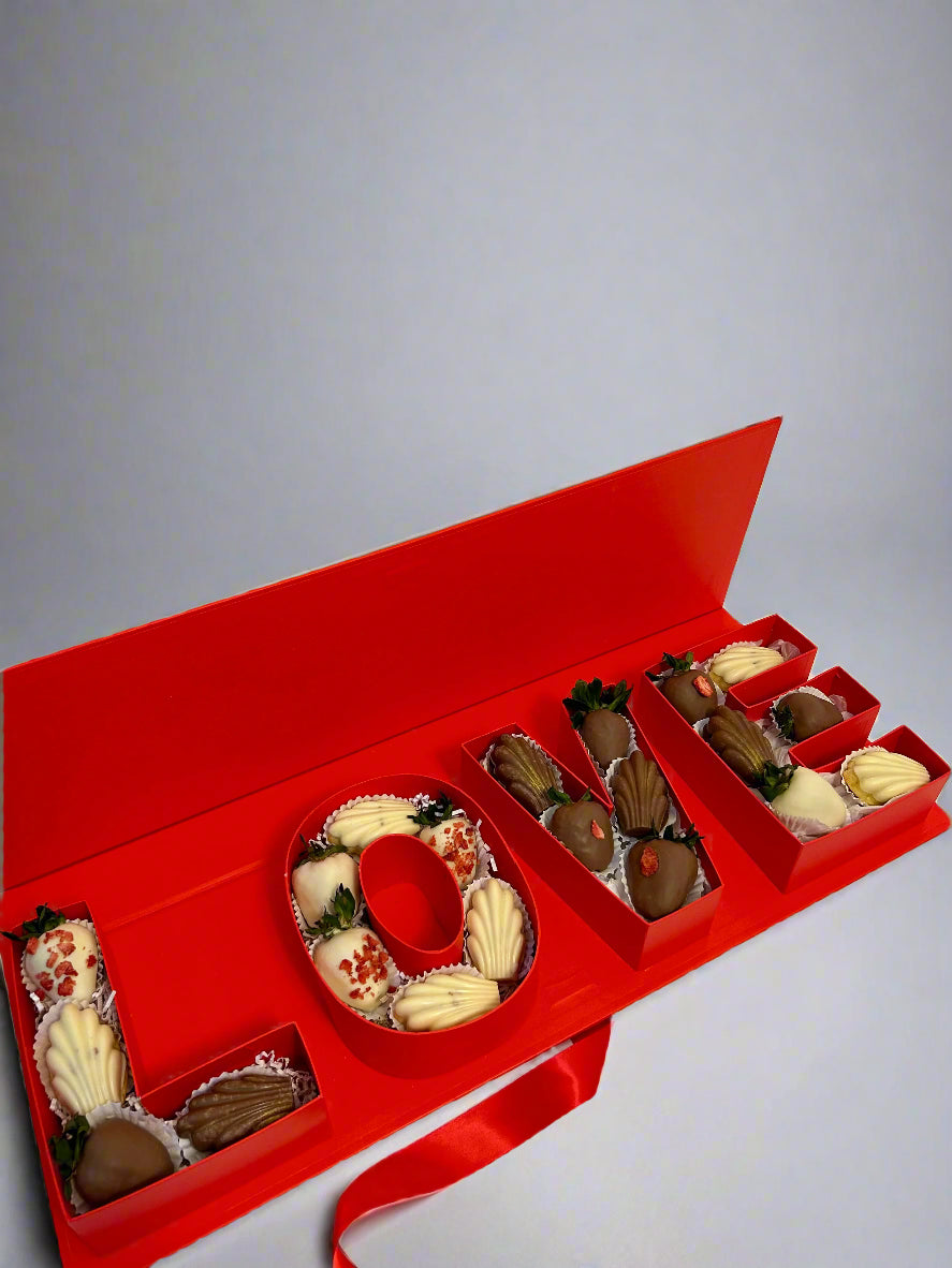 love red luxury gift box with sweets inside 